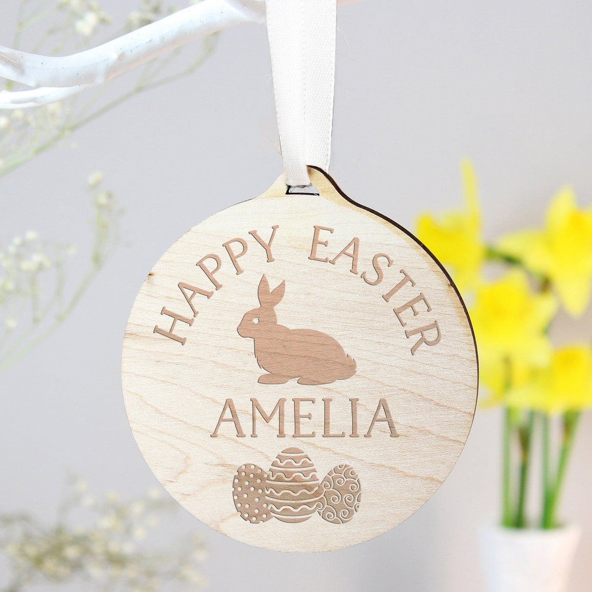 Personalised Easter Bunny Round Wooden Decoration: 1 - Decorations By Gift Moments