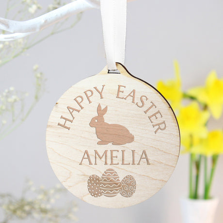 Personalised Easter Bunny Round Wooden Decoration: 1 - Decorations By Gift Moments