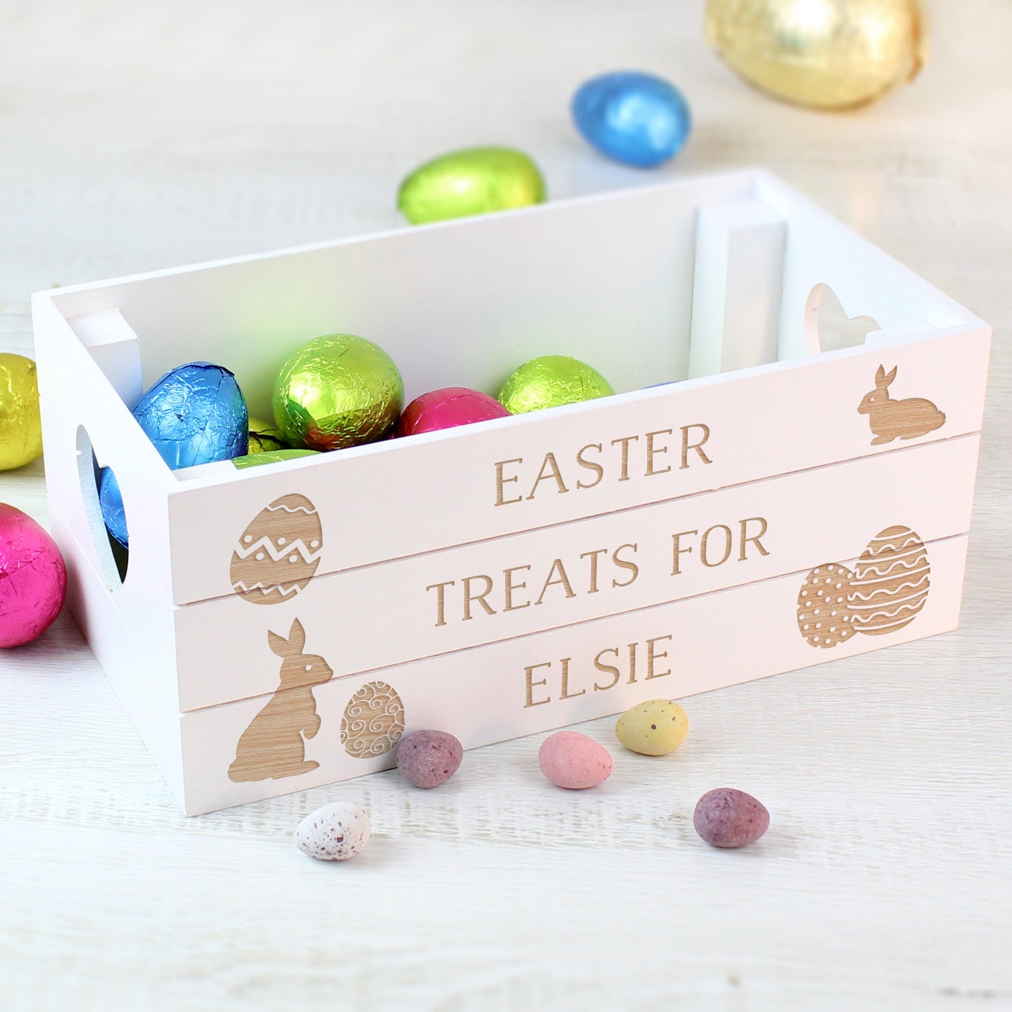 Personalised Easter Bunny Small Wooden Crate: 6 - Storage By Gift Moments