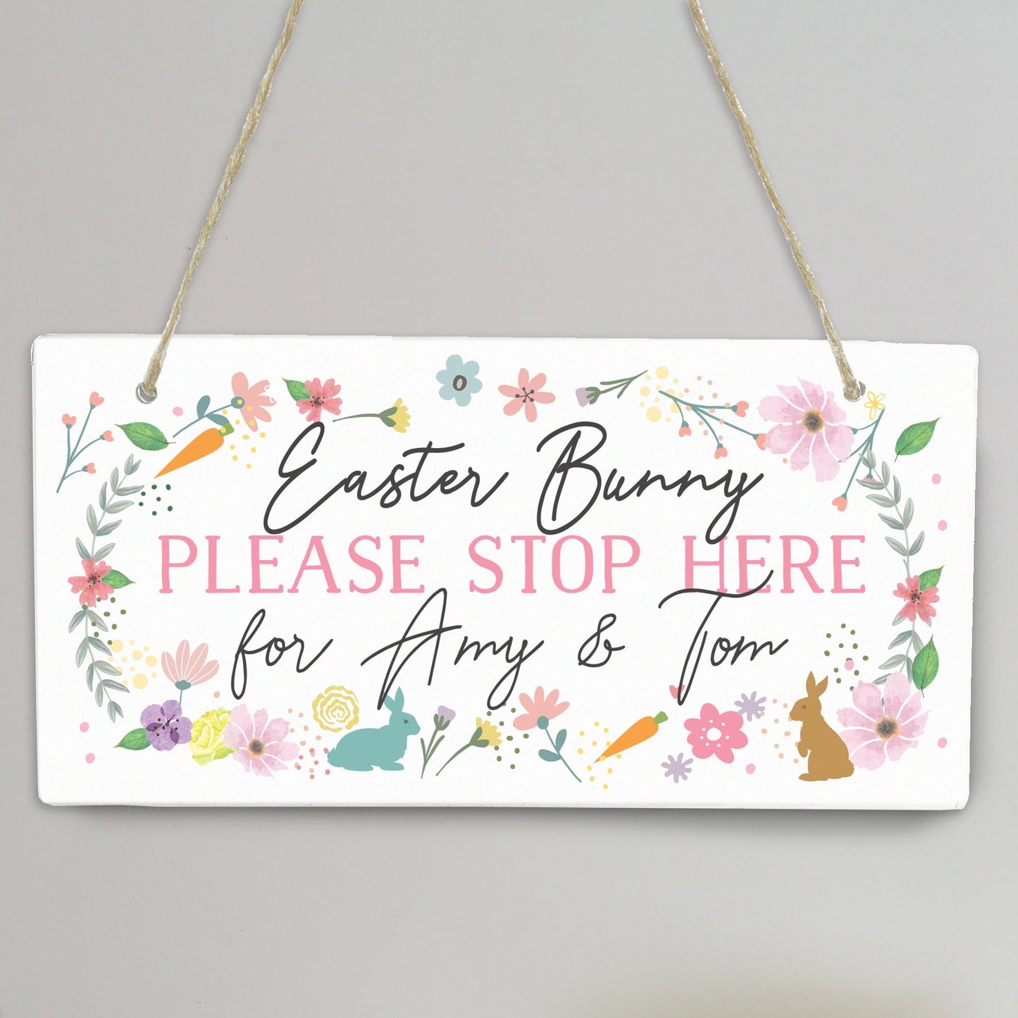 Personalised Easter Bunny Stop Here Wooden Sign: 3 - Signs & Plaques By Gift Moments
