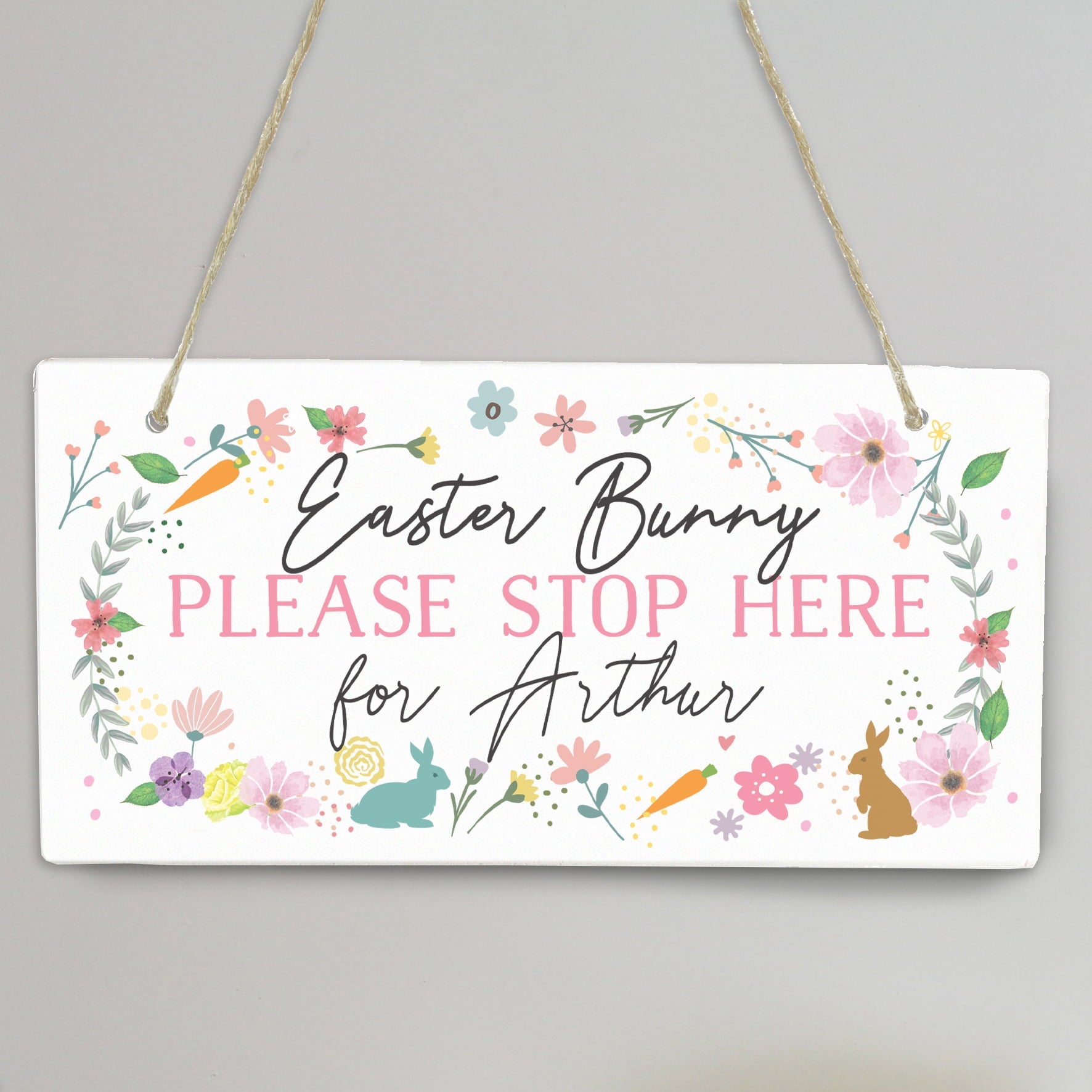 Personalised Easter Bunny Stop Here Wooden Sign: 2 - Signs & Plaques By Gift Moments