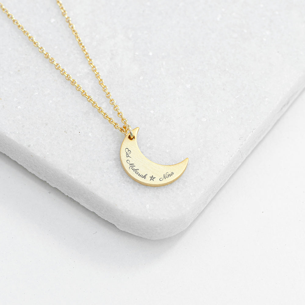 Personalised Eid Mubarak Crescent Moon Necklaces: 4 - Gold - Necklaces By Gift Moments