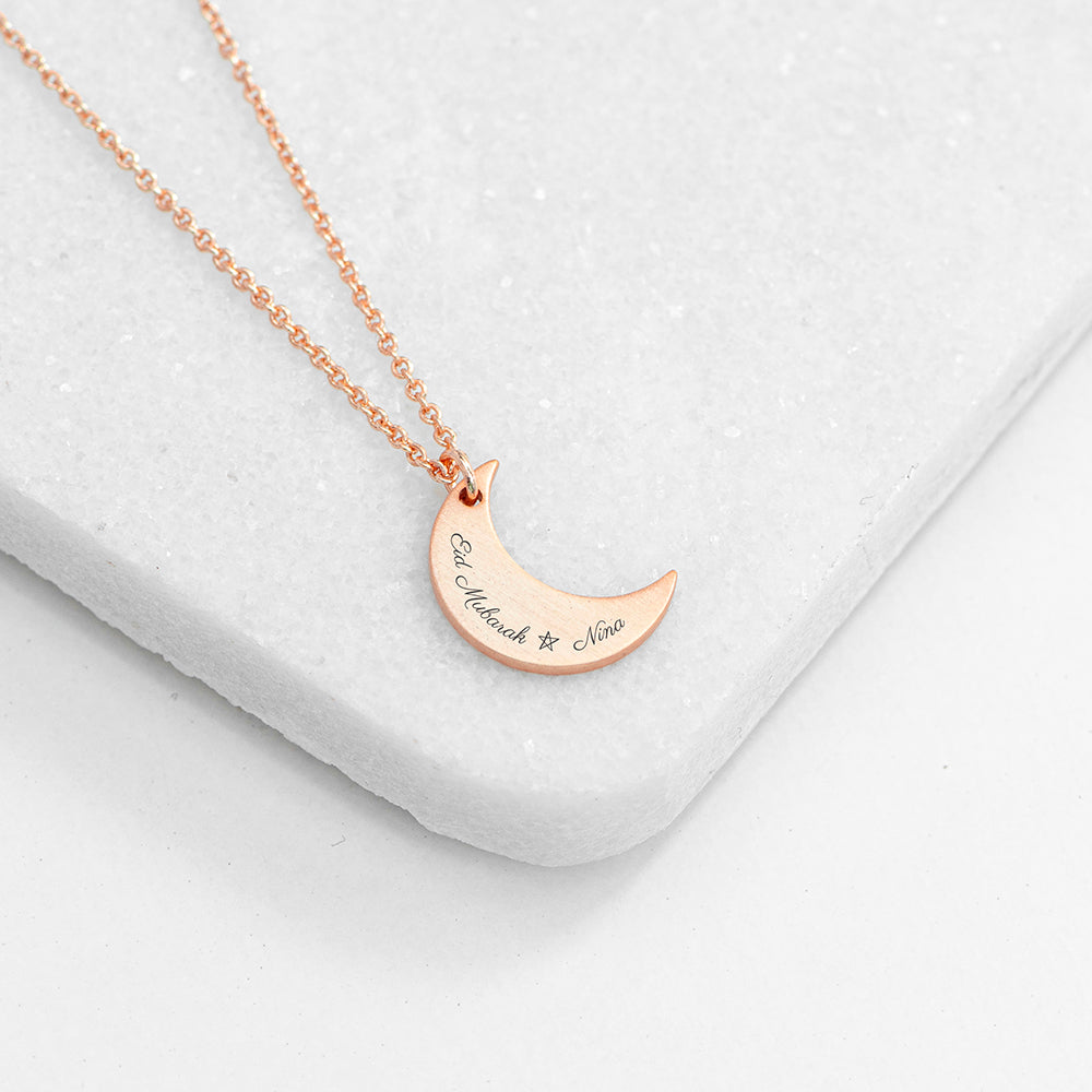 Personalised Eid Mubarak Crescent Moon Necklaces: 6 - Rose Gold - Necklaces By Gift Moments