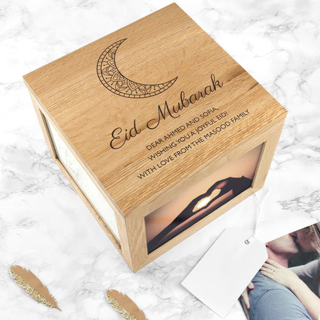 Personalised Eid Mubarak Oak Photo Cube: 1 - Photo Cubes By Gift Moments