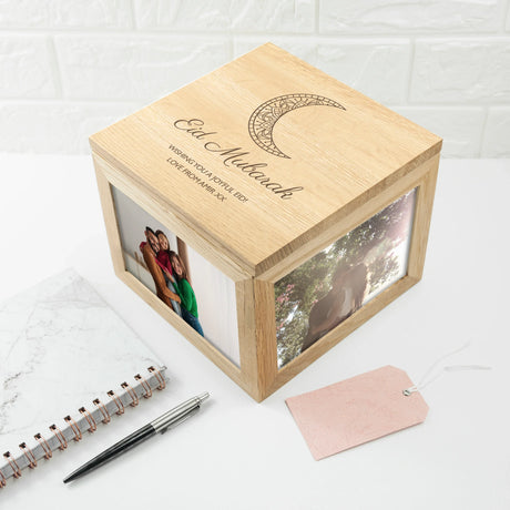 Personalised Eid Mubarak Oak Photo Cube: 5 - Photo Cubes By Gift Moments