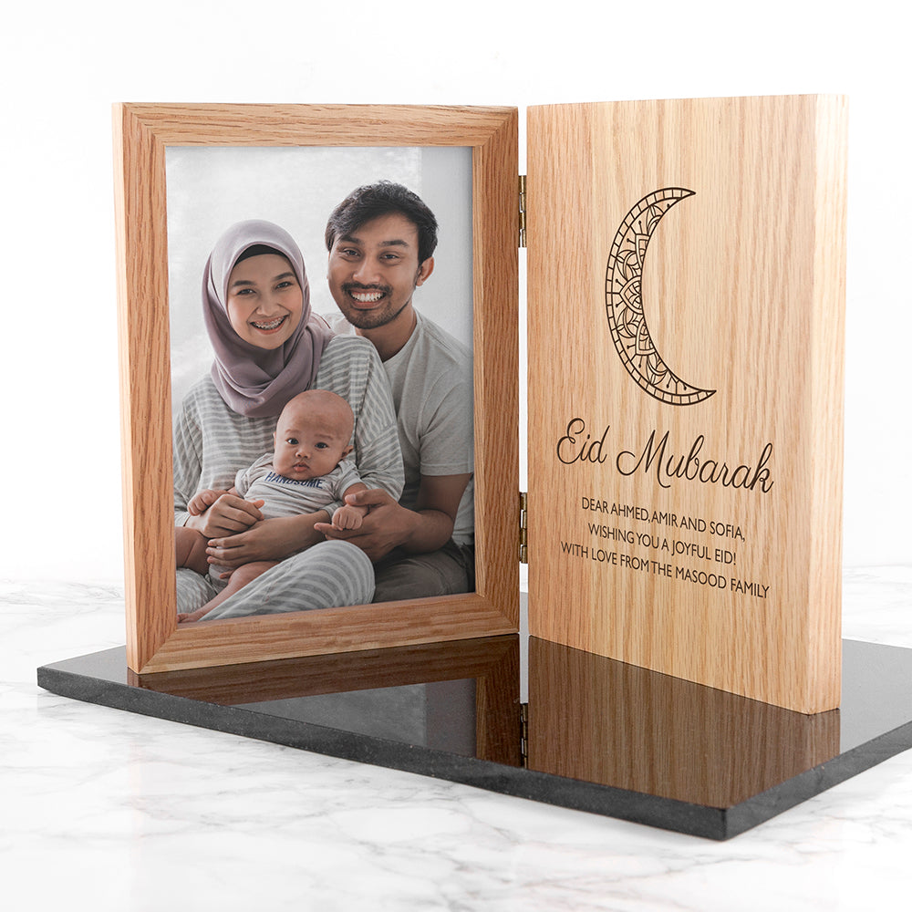 Personalised Eid Mubarak Oak Book Photo Frame: 1 Photo Frames By Gift Moments