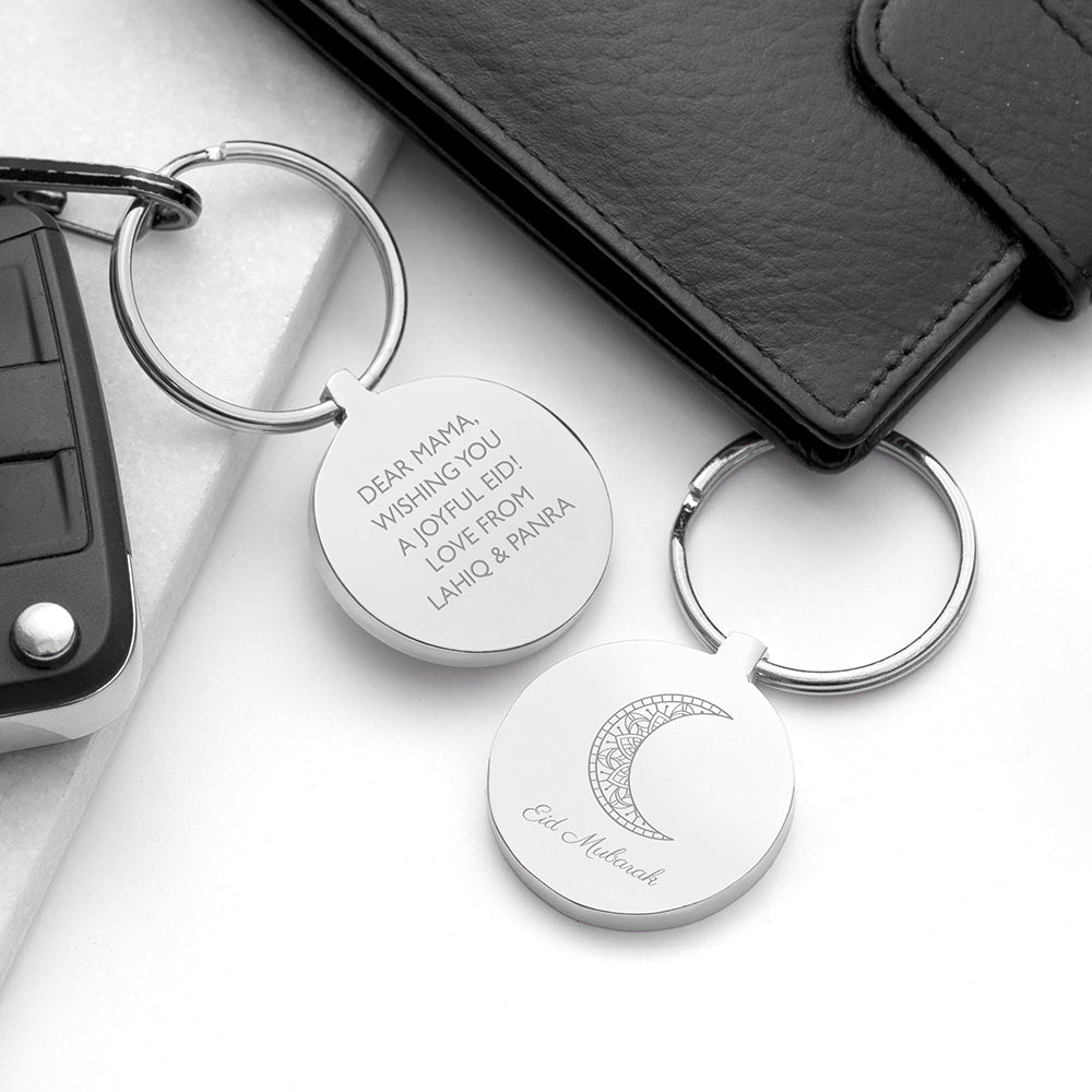 Personalised Eid Mubarak Round Keyrings: 2 Keyrings By Gift Moments