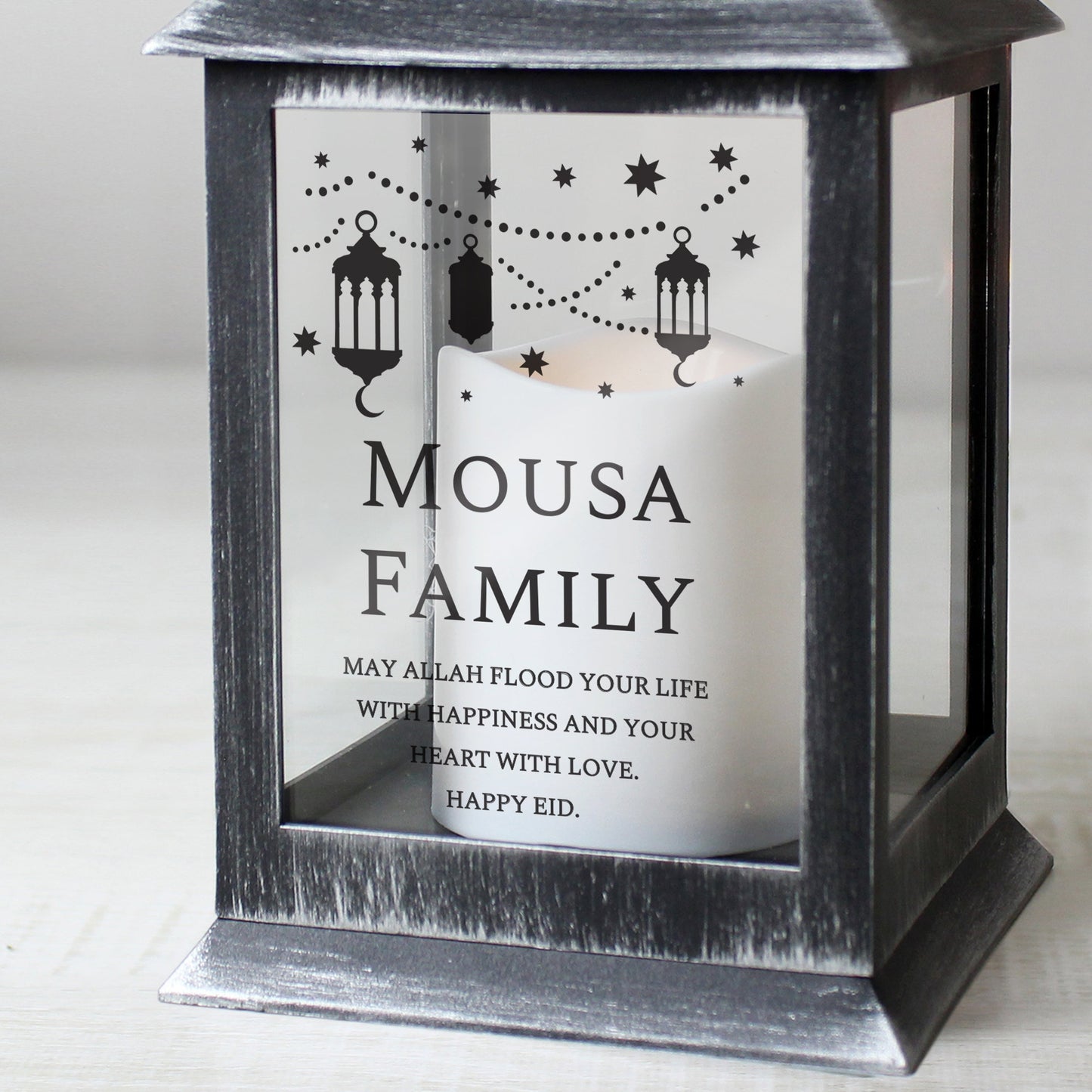 Personalised Eid and Ramadan Black Lantern: 3 - LED Lighting By Gift Moments