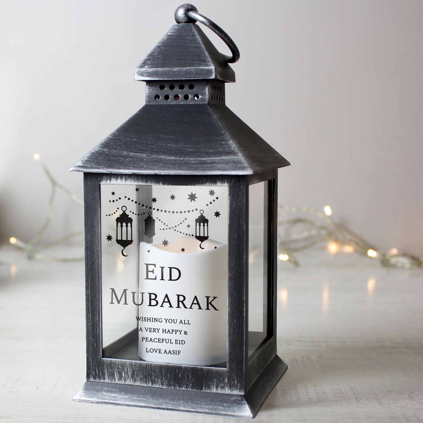 Personalised Eid and Ramadan Black Lantern: 4 - LED Lighting By Gift Moments