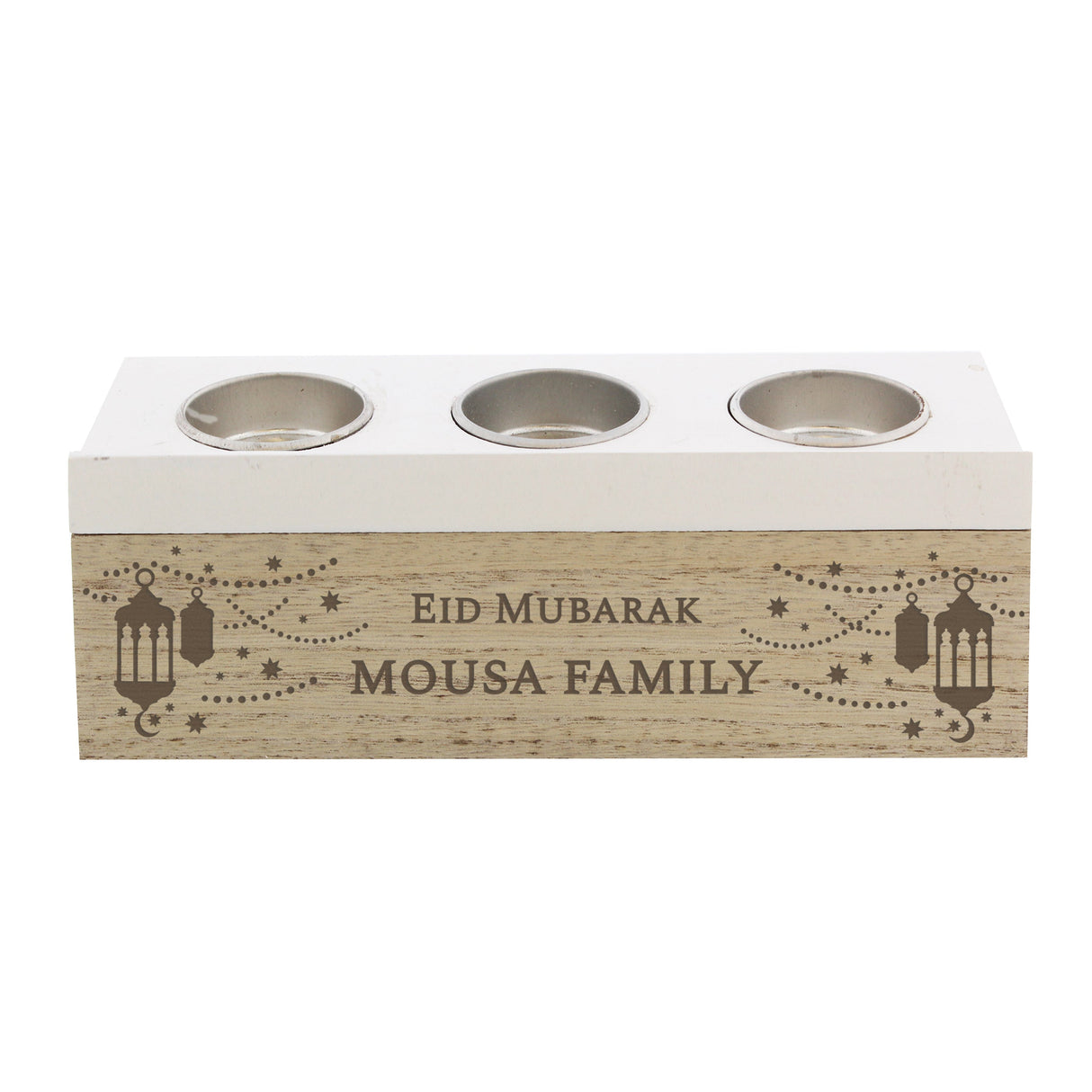 Personalised Eid and Ramadan Triple Tea Light Box: 4 - Candle Holders By Gift Moments