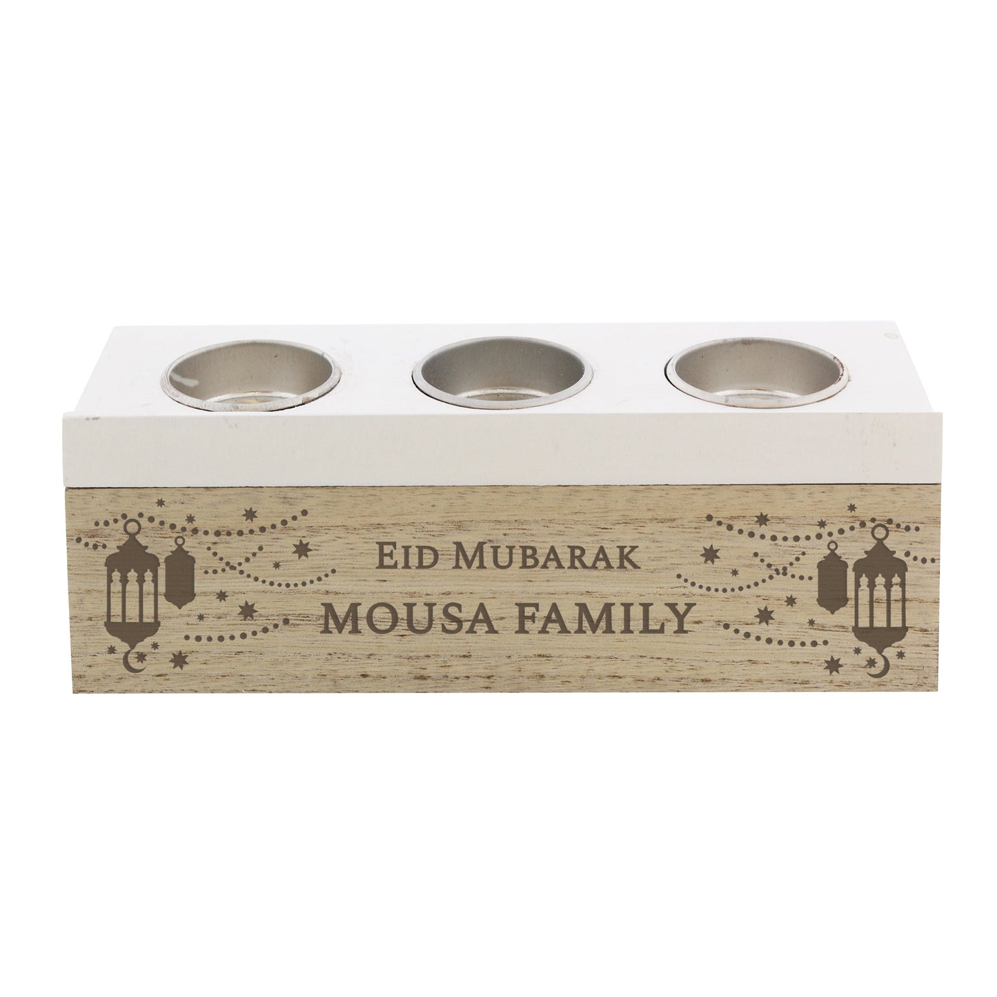 Personalised Eid and Ramadan Triple Tea Light Box: 4 - Candle Holders By Gift Moments