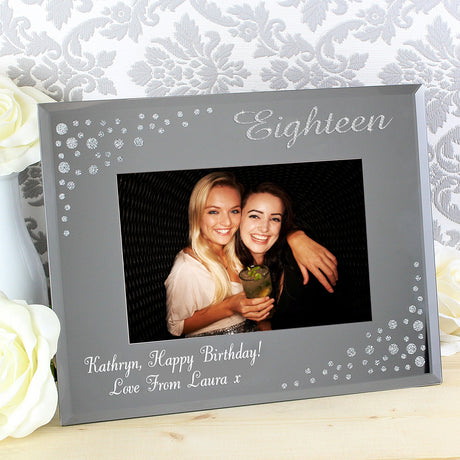 Personalised Eighteen Diamante 6x4 Glass Photo Frame: 1 - Photo Frames By Gift Moments