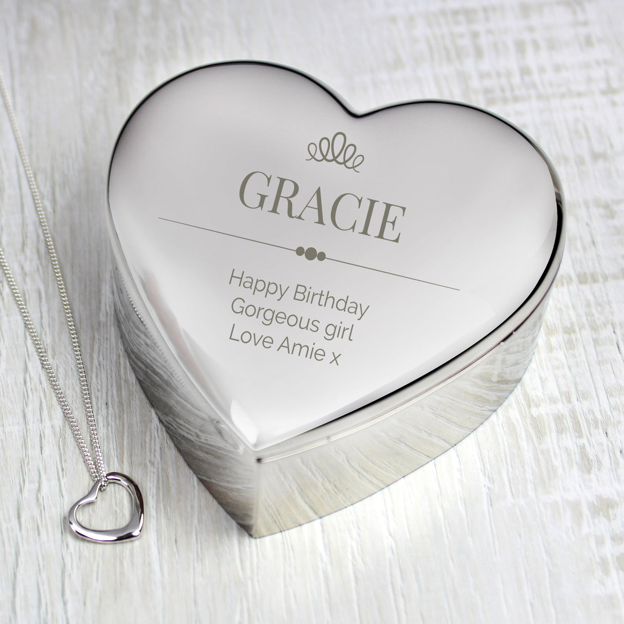 Personalised Elegant Crown Heart Trinket Box & Necklace Set: 1 - Necklaces By Gift Moments