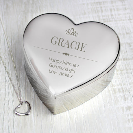 Personalised Elegant Crown Heart Trinket Box & Necklace Set: 1 - Necklaces By Gift Moments