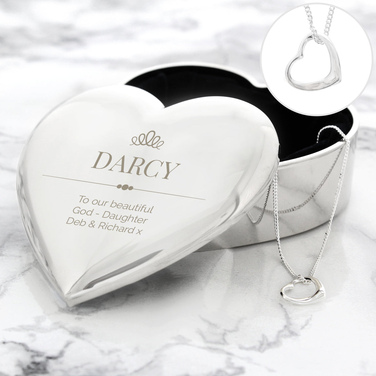 Personalised Elegant Crown Heart Trinket Box & Necklace Set: 3 - Necklaces By Gift Moments