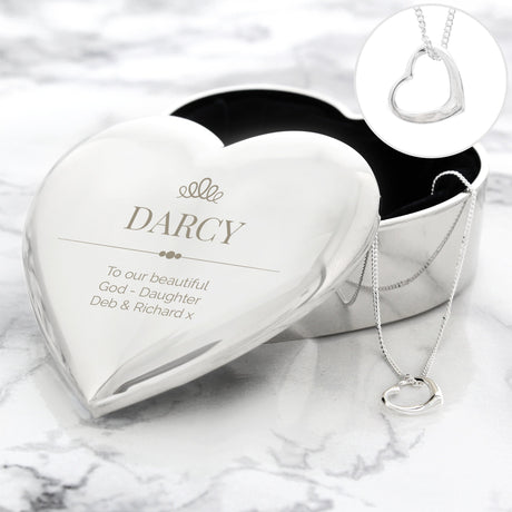 Personalised Elegant Crown Heart Trinket Box & Necklace Set: 3 - Necklaces By Gift Moments