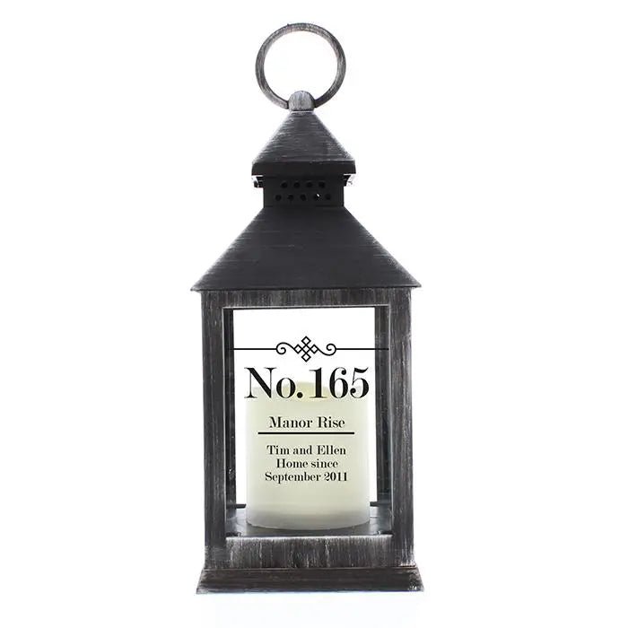 Personalised Rustic Black Lantern with Flame Effect: 4 - LED Lighting By Gift Moments