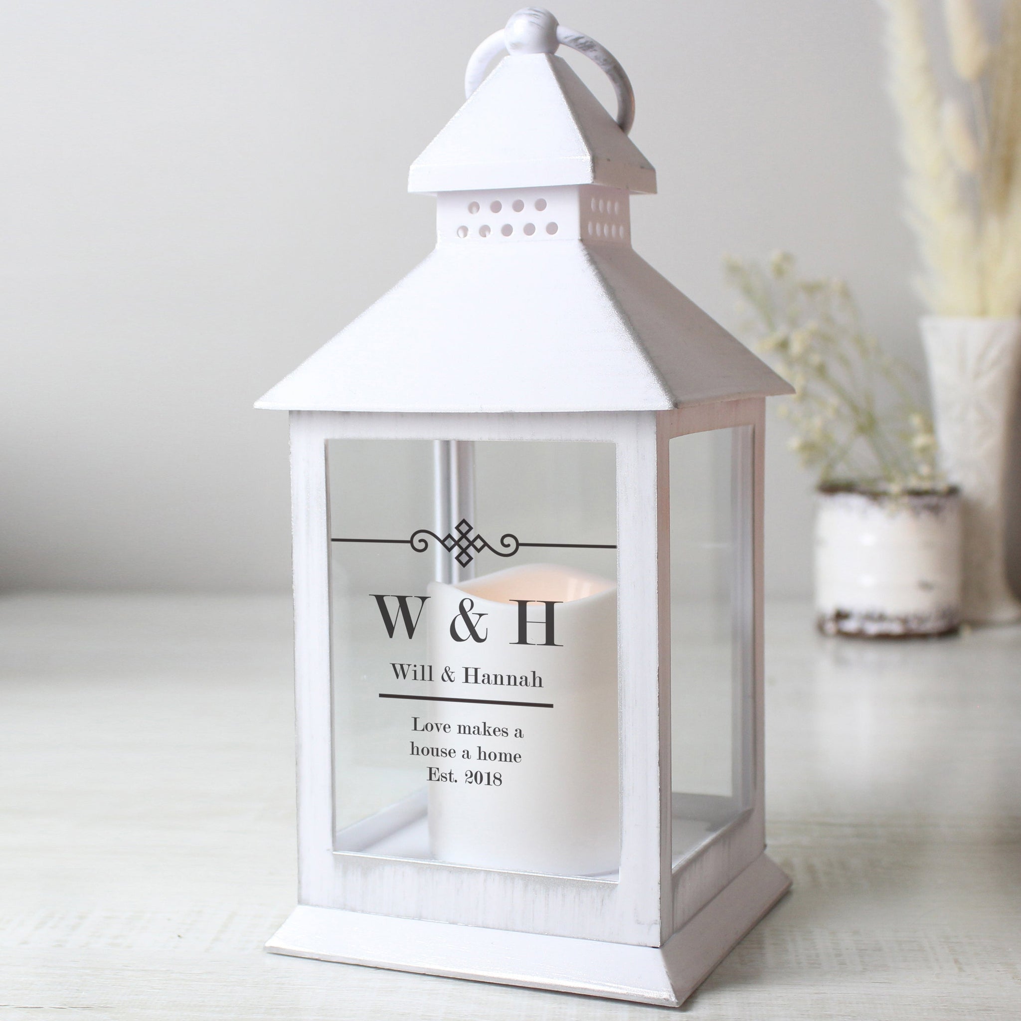 Personalised Elegant Diamond White Lantern: 2 - LED Lighting By Gift Moments
