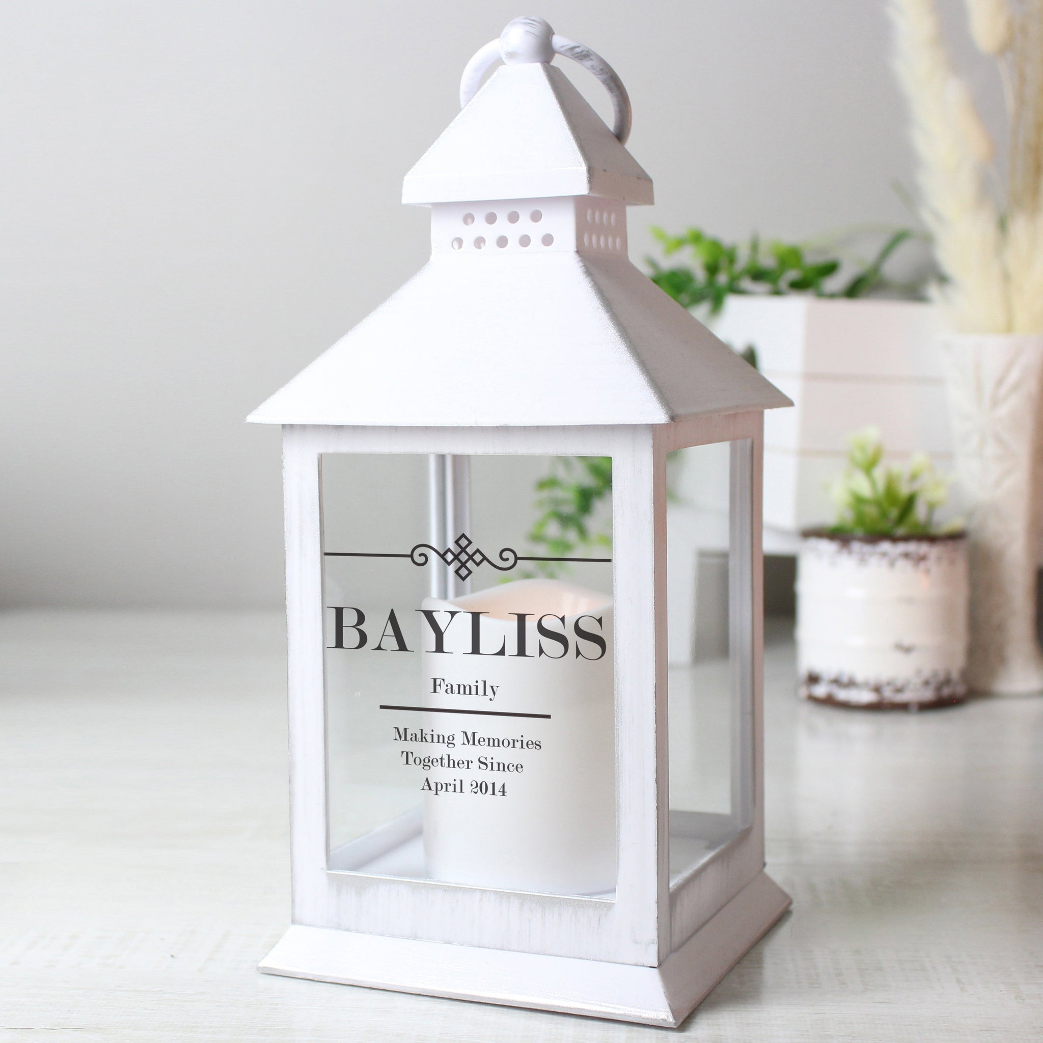 Personalised Elegant Diamond White Lantern: 3 - LED Lighting By Gift Moments