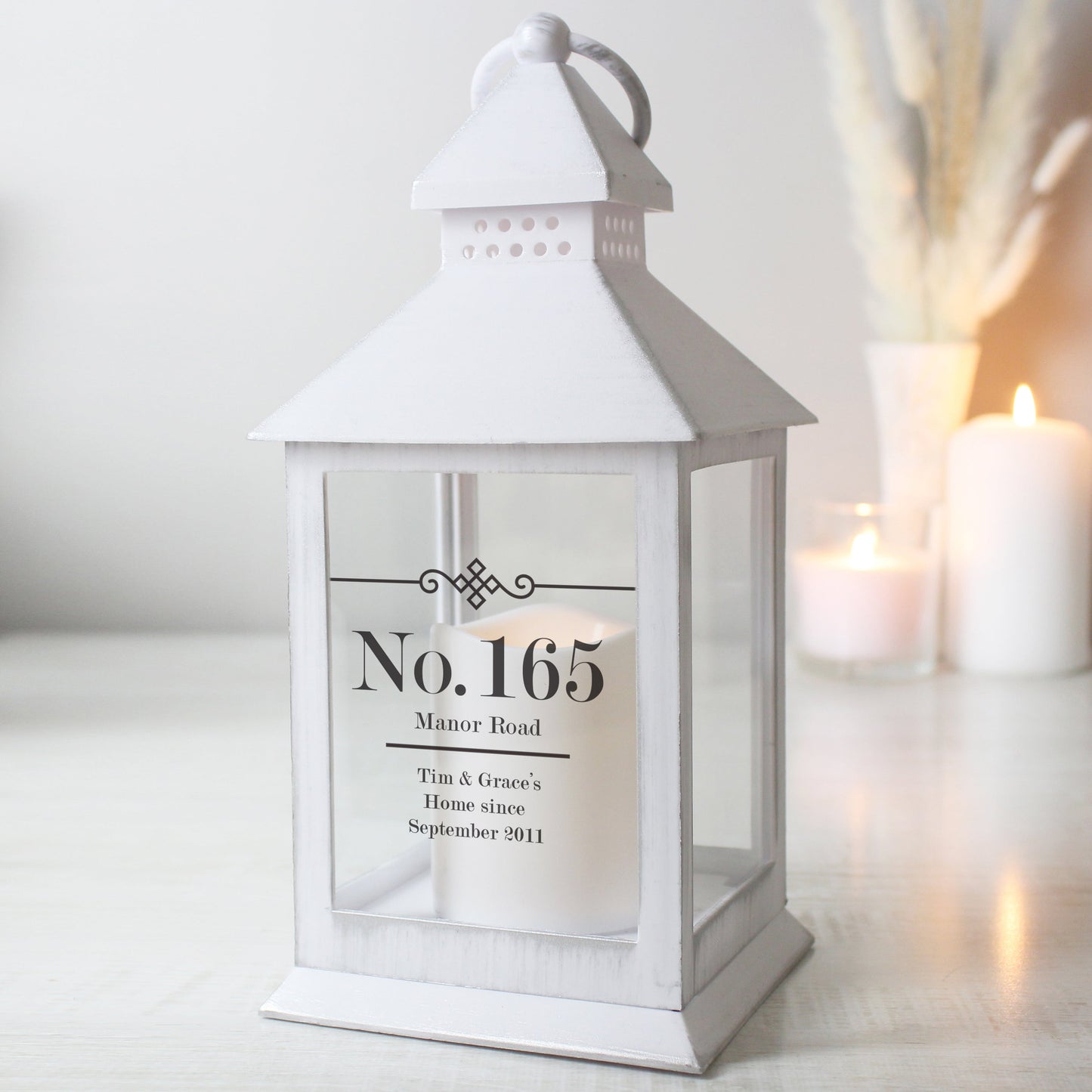 Personalised Elegant Diamond White Lantern: 1 - LED Lighting By Gift Moments