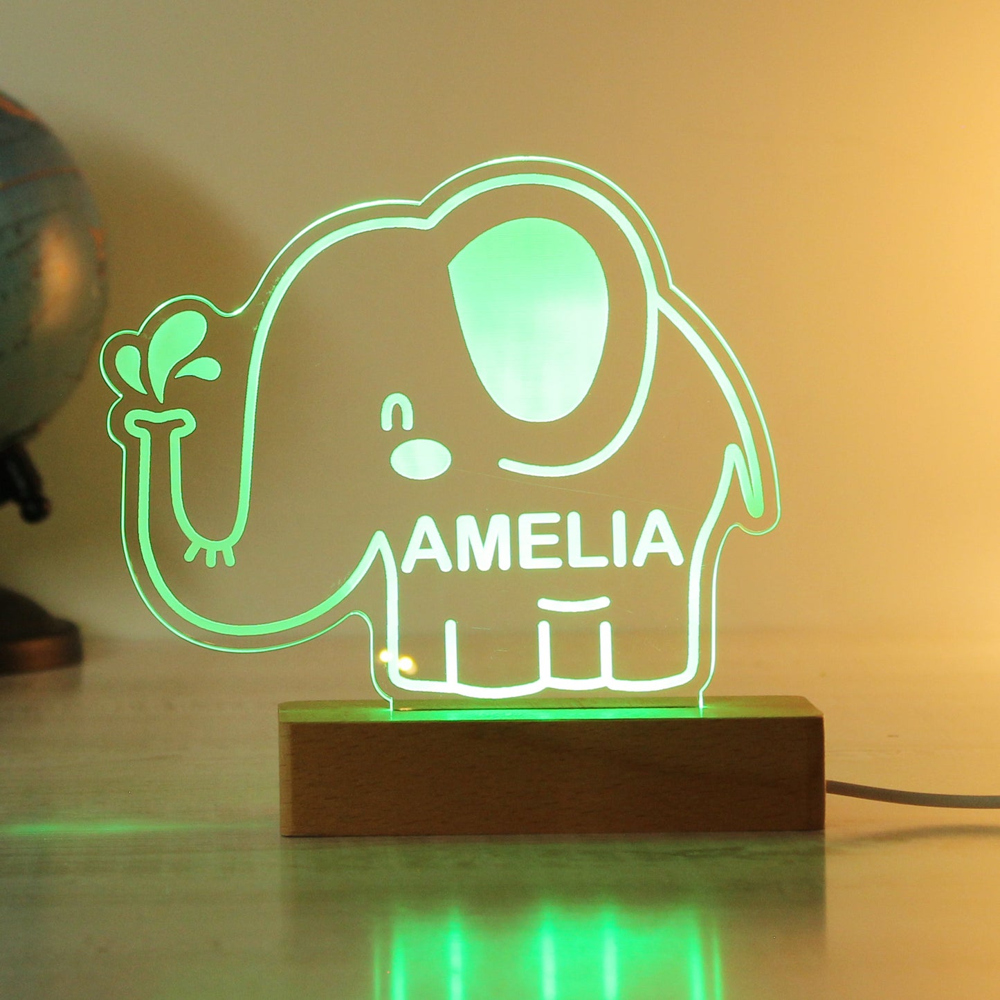 Personalised Elephant Wooden Based LED Light: 6 - LED Lighting By Gift Moments