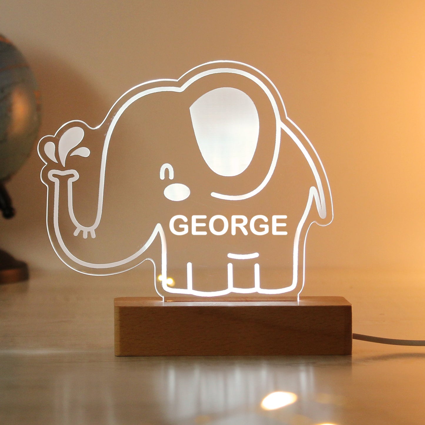 Personalised Elephant Wooden Based LED Light: 9 - LED Lighting By Gift Moments