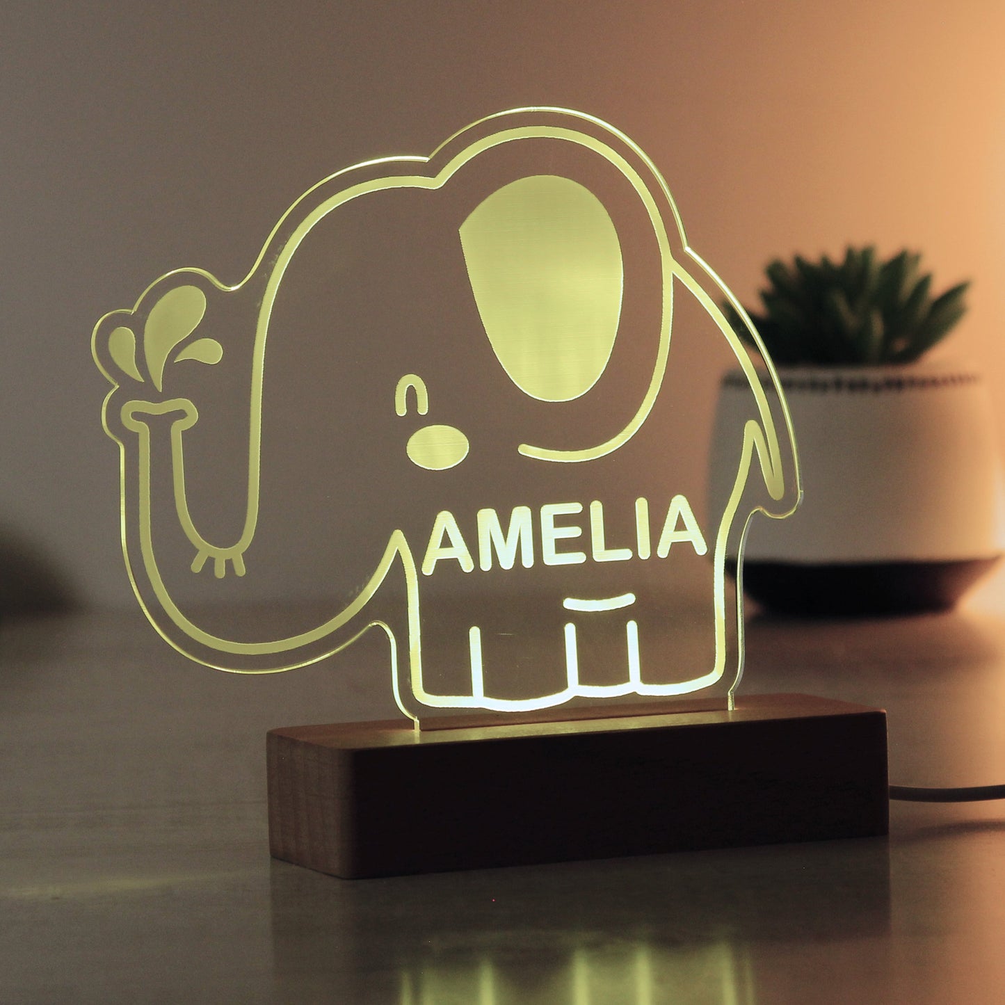 Personalised Elephant Wooden Based LED Light: 4 - LED Lighting By Gift Moments
