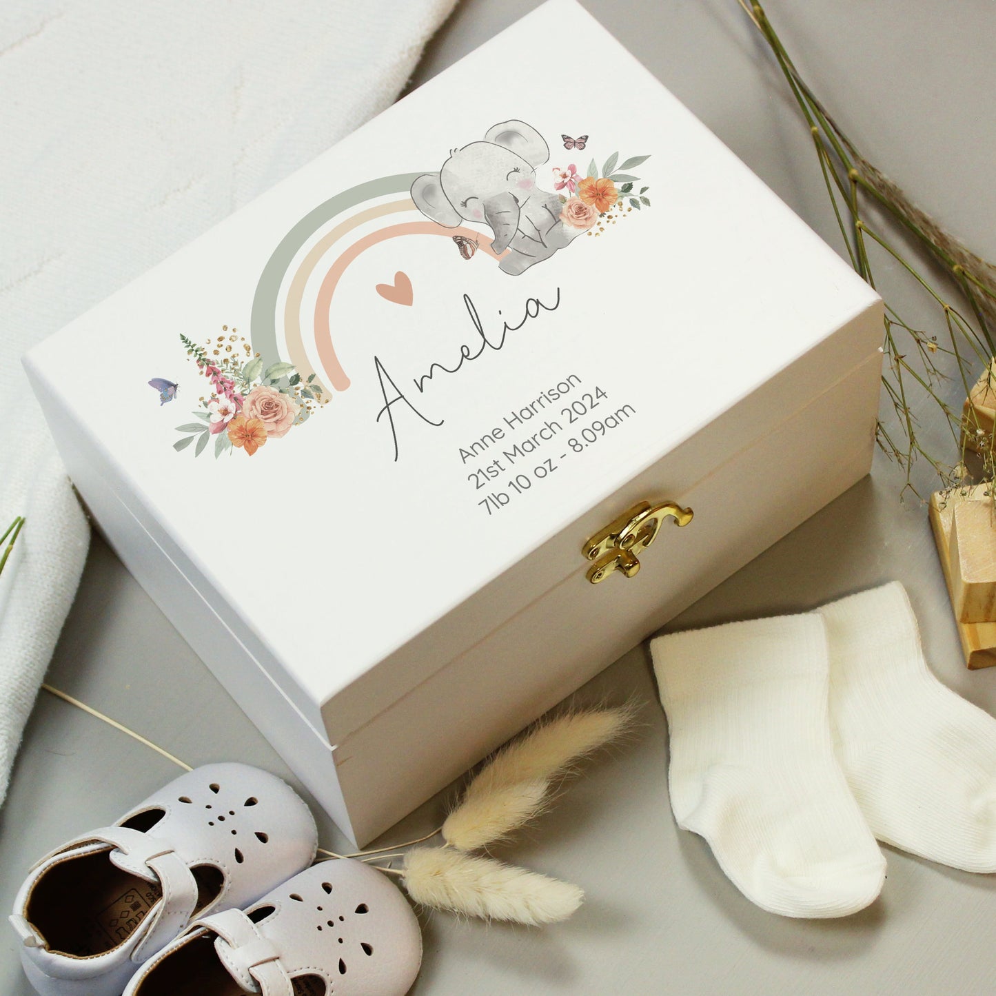 Personalised Elephant Wooden Keepsake Box: 1 - Keepsake Boxes By Gift Moments