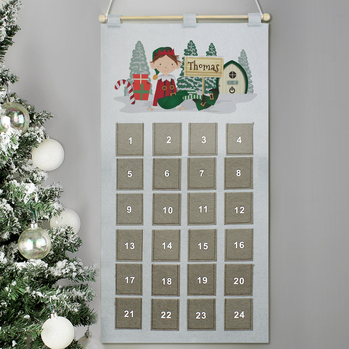 Personalised Elf Advent Calendar In Silver Grey: 1 - Advent Calendars By Gift Moments