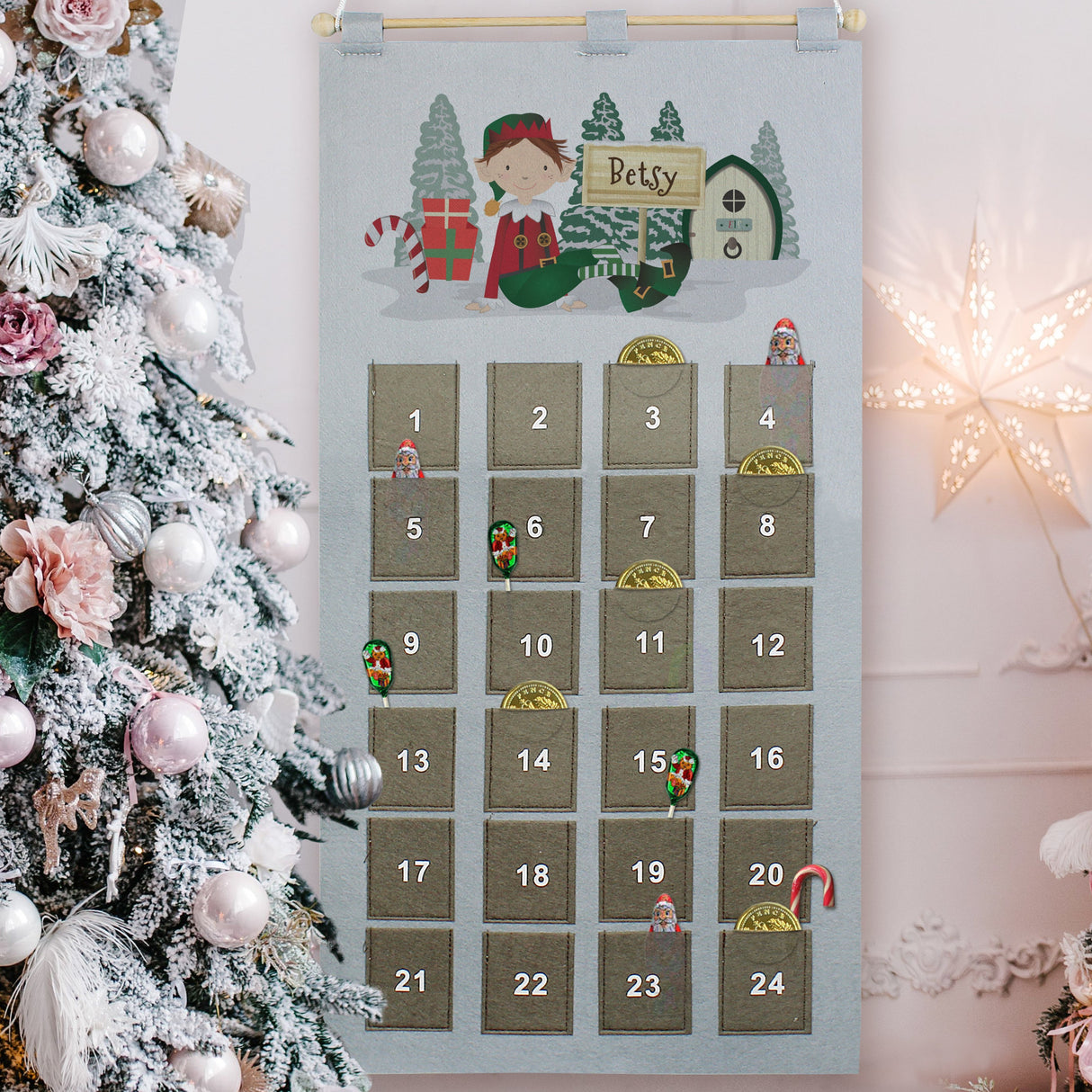 Personalised Elf Advent Calendar In Silver Grey: 3 - Advent Calendars By Gift Moments