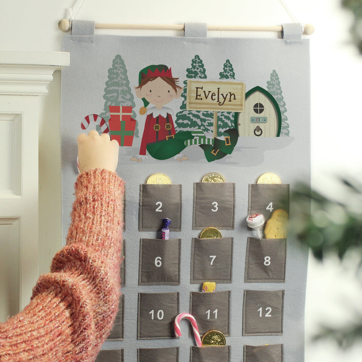 Personalised Elf Advent Calendar In Silver Grey: 2 - Advent Calendars By Gift Moments