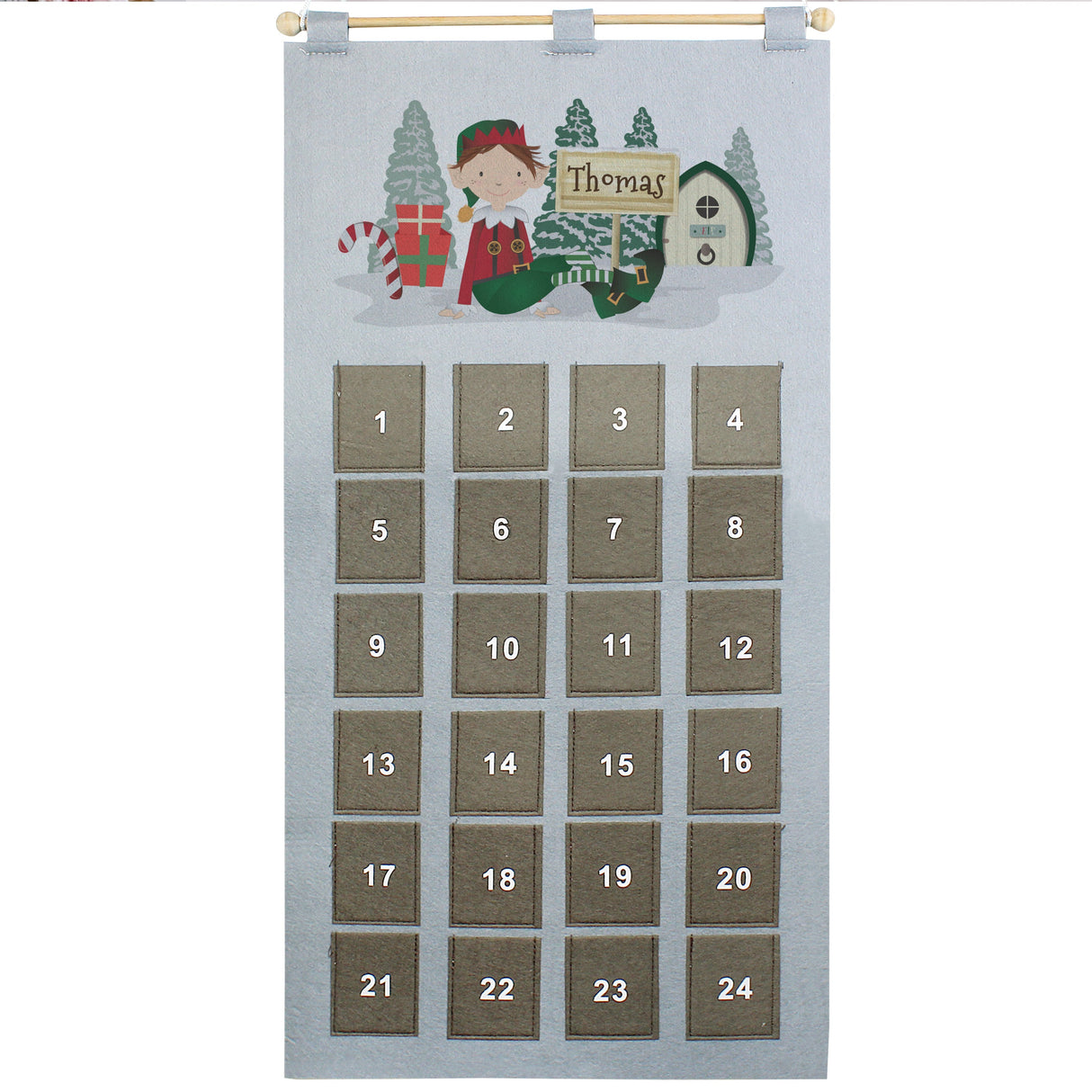 Personalised Elf Advent Calendar In Silver Grey: 5 - Advent Calendars By Gift Moments