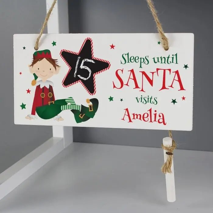 Personalised Elf Christmas Chalk Countdown Wooden Sign: 2 - Signs & Plaques By Gift Moments