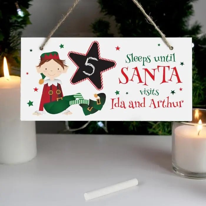 Personalised Elf Christmas Chalk Countdown Wooden Sign: 5 - Signs & Plaques By Gift Moments