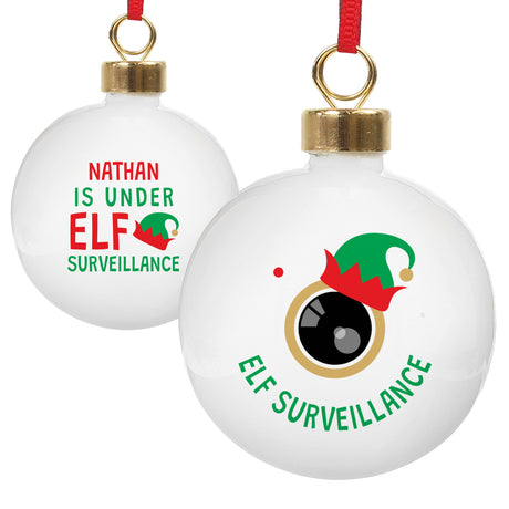 Personalised Elf Surveillance Bauble: 4 - Christmas Baubles By Gift Moments