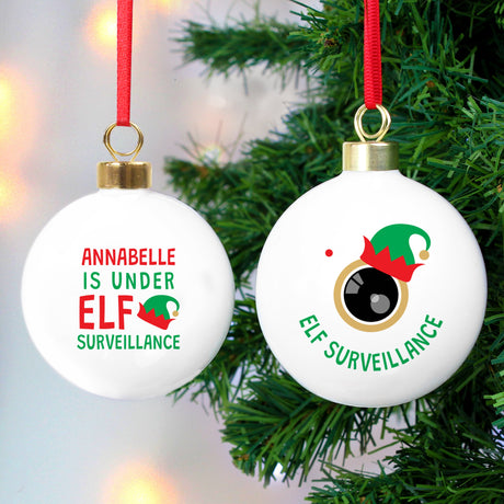 Personalised Elf Surveillance Bauble: 1 - Christmas Baubles By Gift Moments