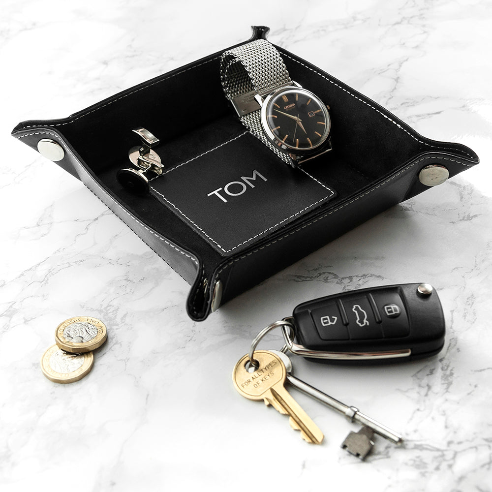 Personalised Embossed Luxury Leather Valet Trays: 7 - Storage By Gift Moments