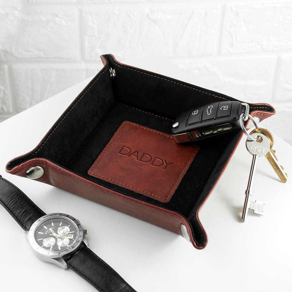 Personalised Embossed Luxury Leather Valet Trays: 4 - Blind Debossed / Brown - Storage By Gift Moments