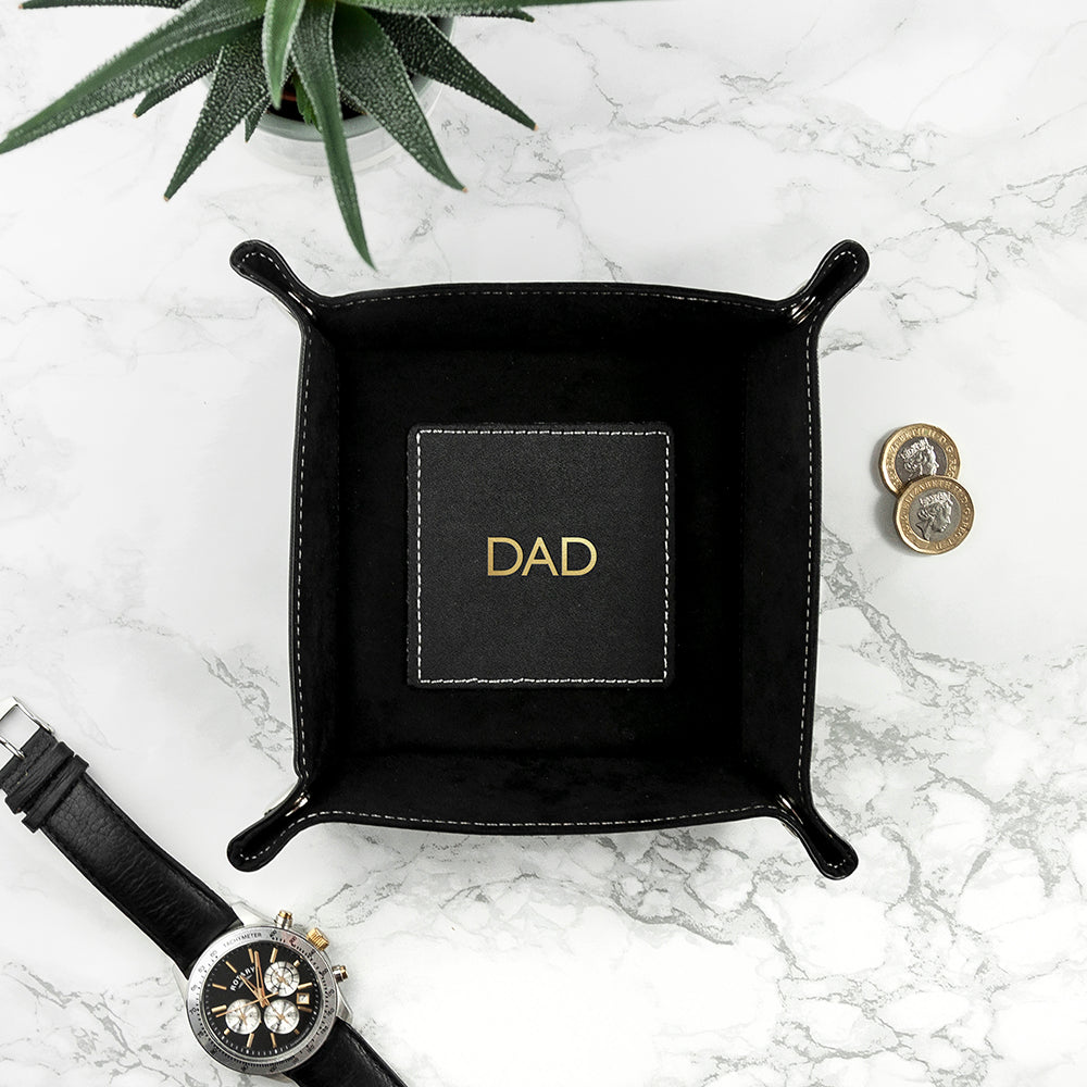 Personalised Embossed Luxury Leather Valet Trays: 10 - Gold Foil Debossed / Black - Storage By Gift Moments