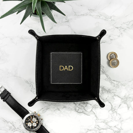Personalised Embossed Luxury Leather Valet Trays: 10 - Gold Foil Debossed / Black - Storage By Gift Moments