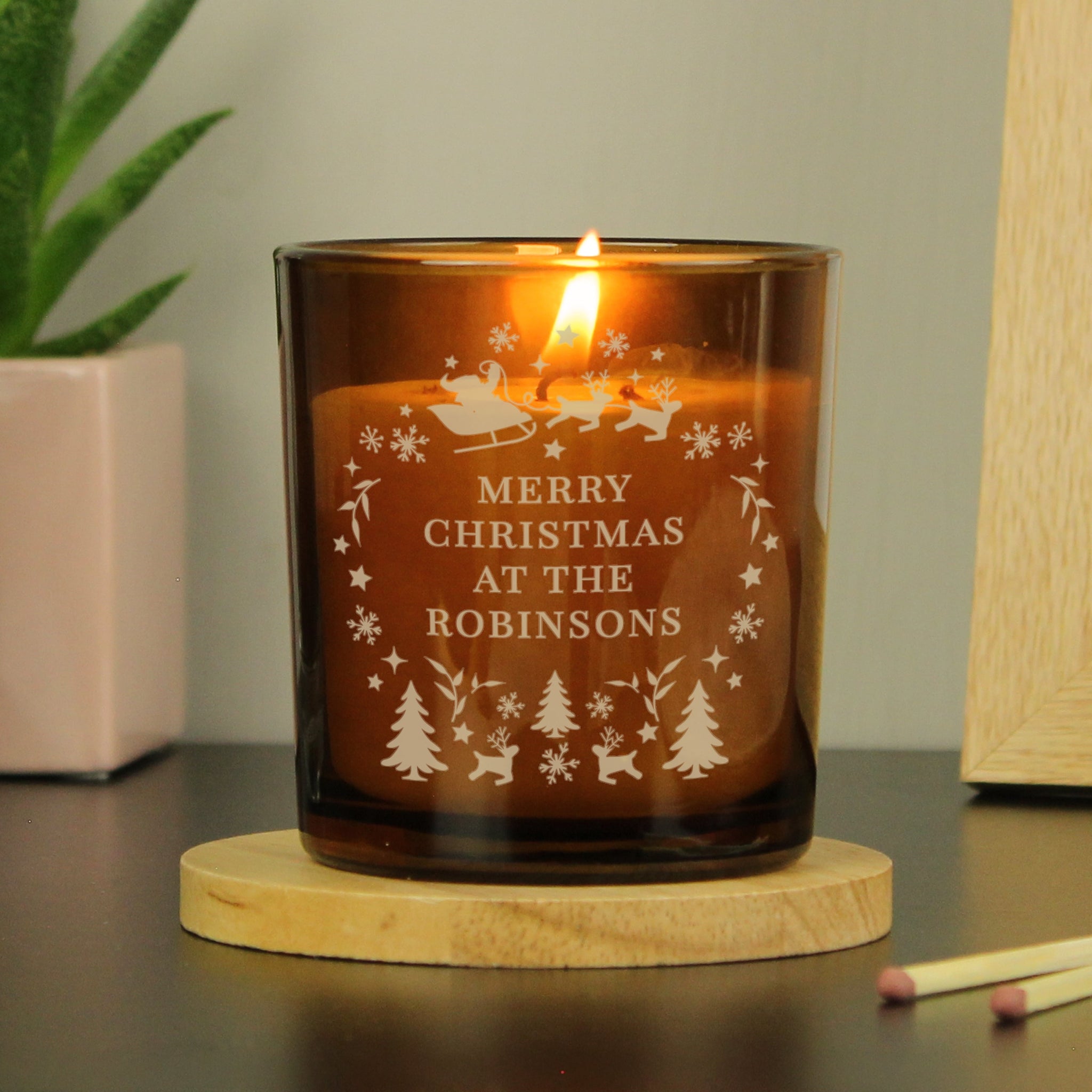 Personalised Engraved Christmas Amber Glass Candle: 1 - Candles By Gift Moments