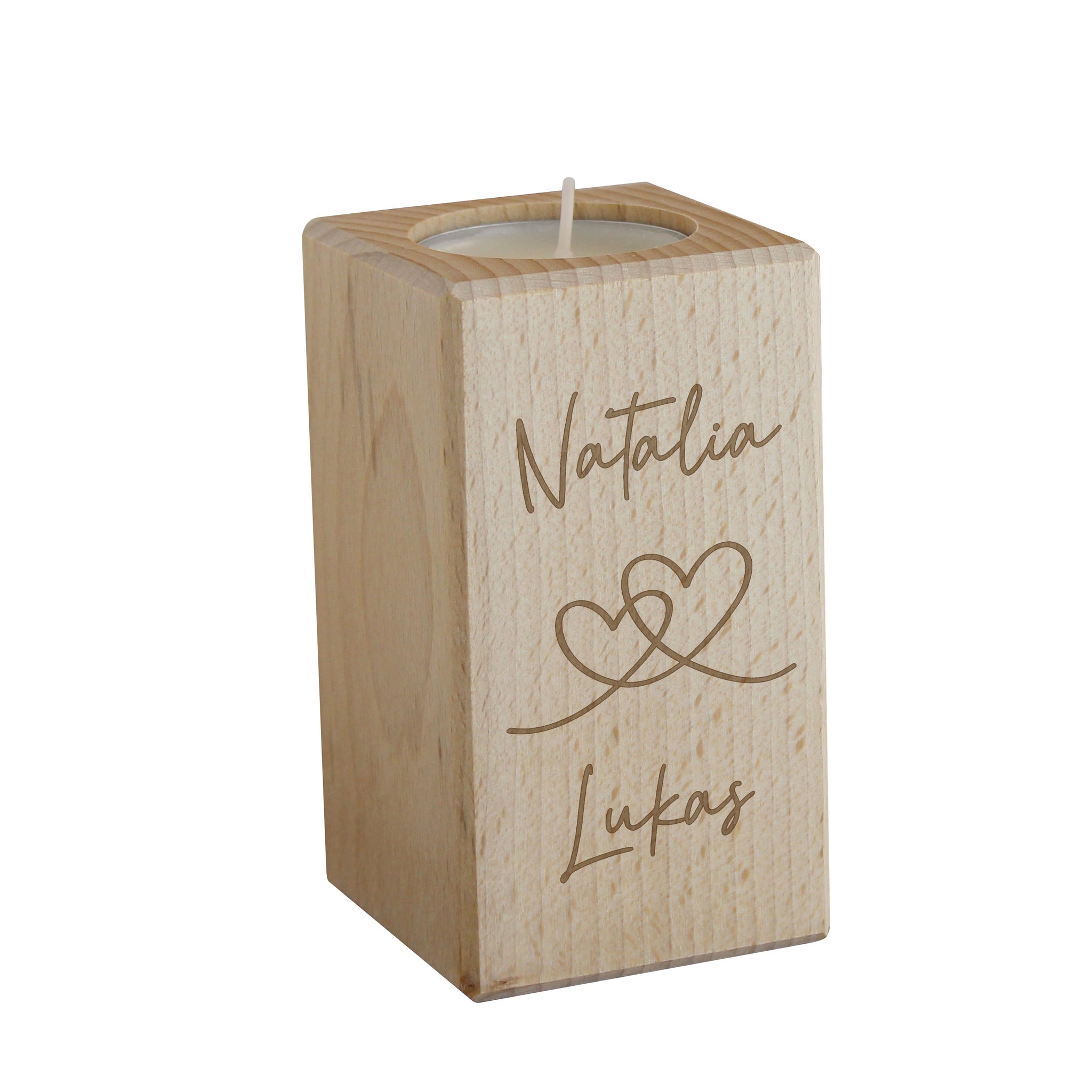 Personalised Engraved Hearts Wooden Tealight Holder: 4 - Candle Holders By Gift Moments