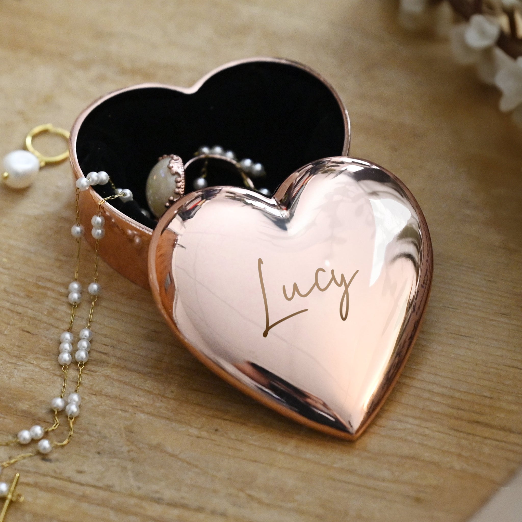 Personalised Engraved Rose Gold Heart Trinket Box: 1 - Trinket Boxes By Gift Moments