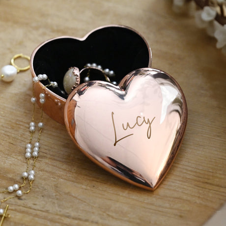 Personalised Engraved Rose Gold Heart Trinket Box: 1 - Trinket Boxes By Gift Moments