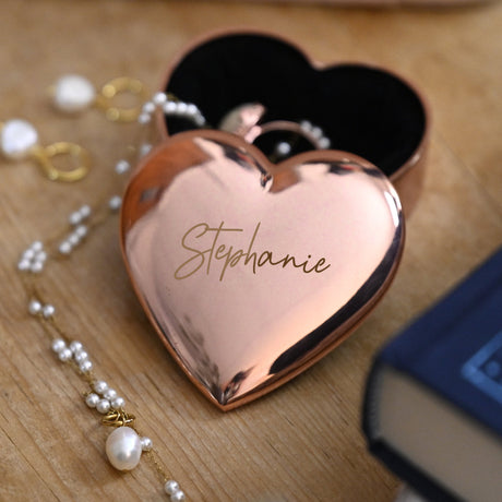 Personalised Engraved Rose Gold Heart Trinket Box: 3 - Trinket Boxes By Gift Moments