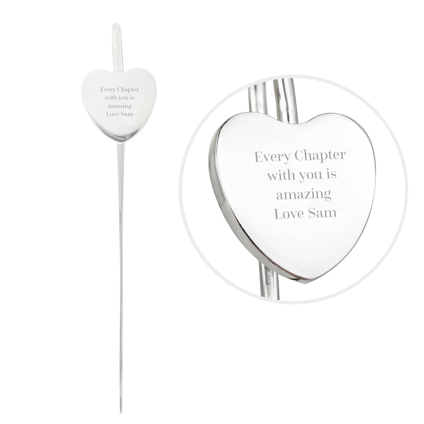 Personalised Engraved Silver Heart Bookmark: 5 - Bookmarks By Gift Moments