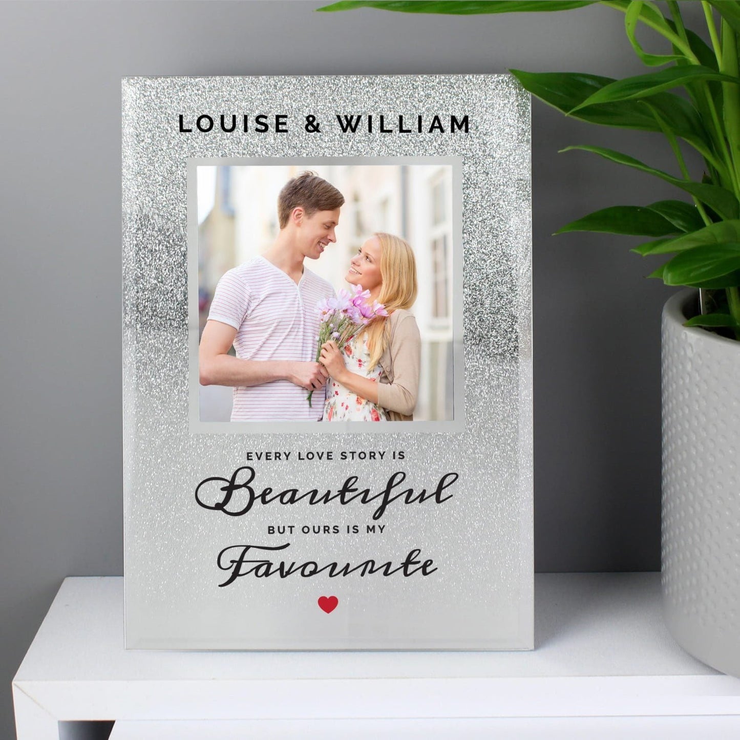 Personalised Every Love Story Is Beautiful 4x4 Glitter Glass Photo Frame: 2 - Photo Frames By Gift Moments