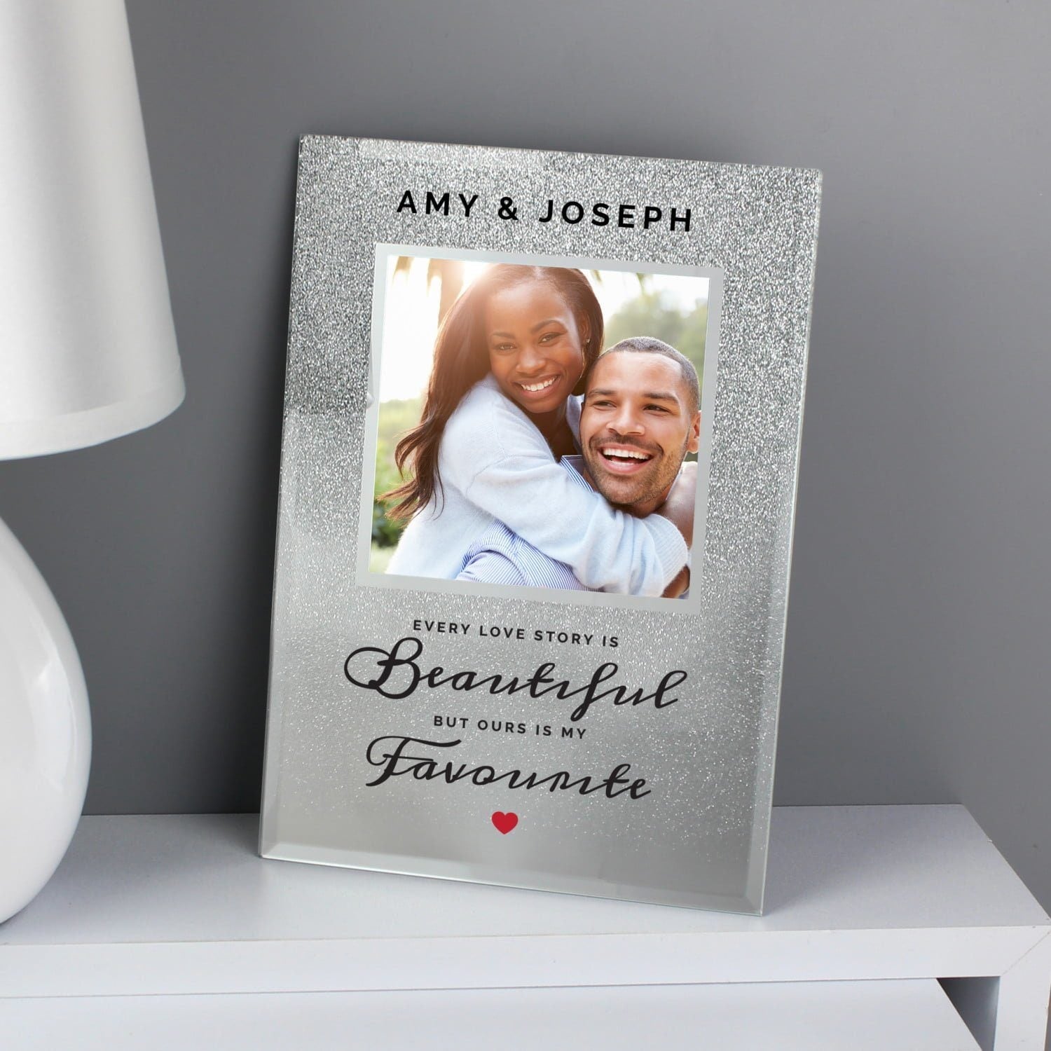 Personalised Every Love Story Is Beautiful 4x4 Glitter Glass Photo Frame: 3 - Photo Frames By Gift Moments