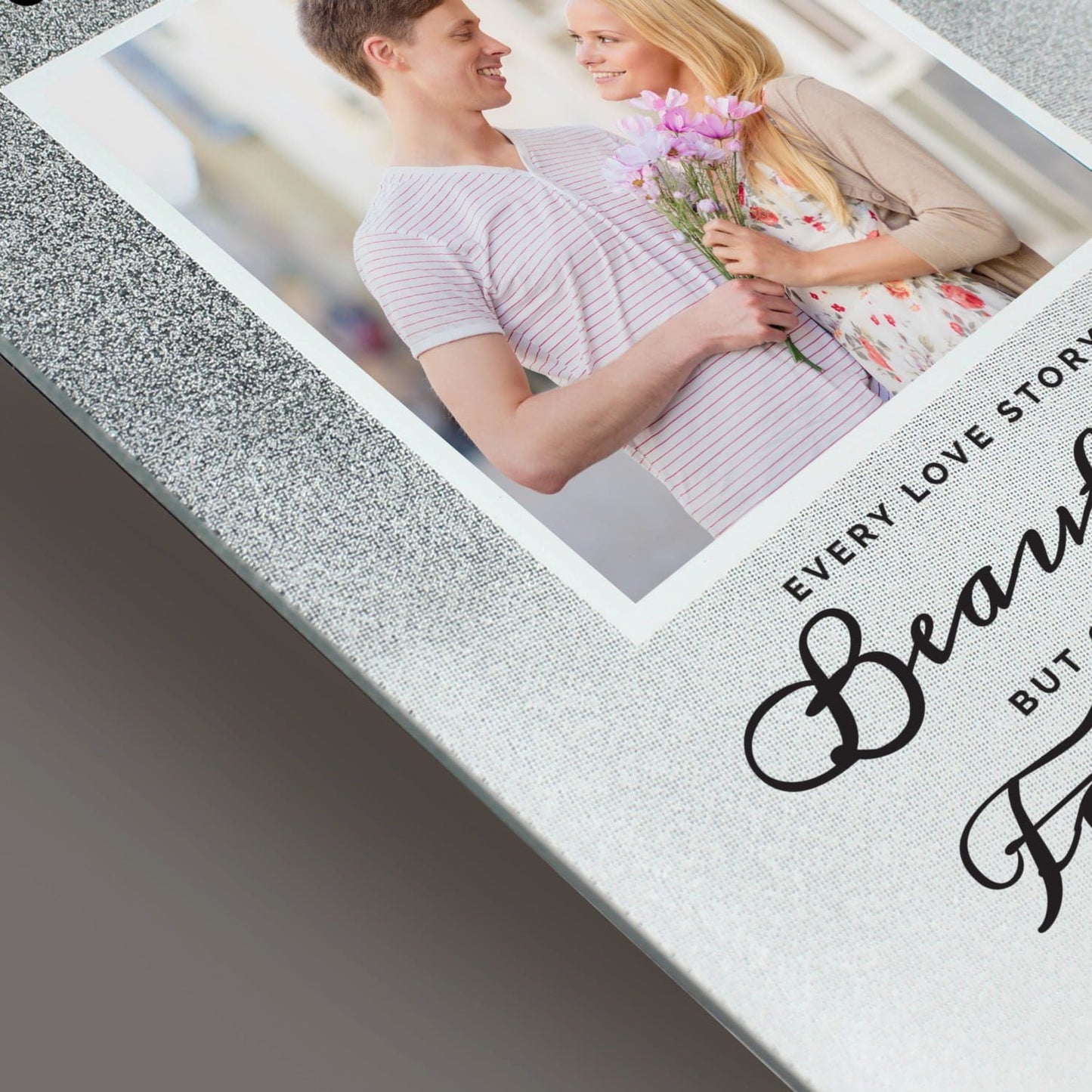 Personalised Every Love Story Is Beautiful 4x4 Glitter Glass Photo Frame: 4 - Photo Frames By Gift Moments