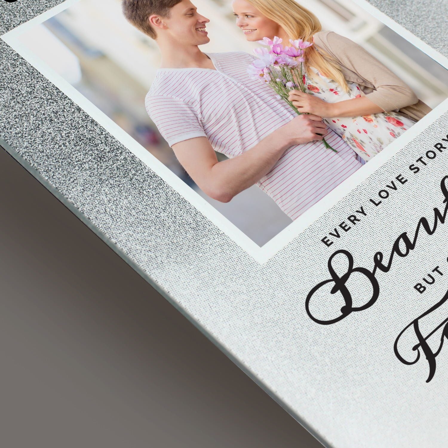 Personalised Every Love Story Is Beautiful 4x4 Glitter Glass Photo Frame: 4 - Photo Frames By Gift Moments
